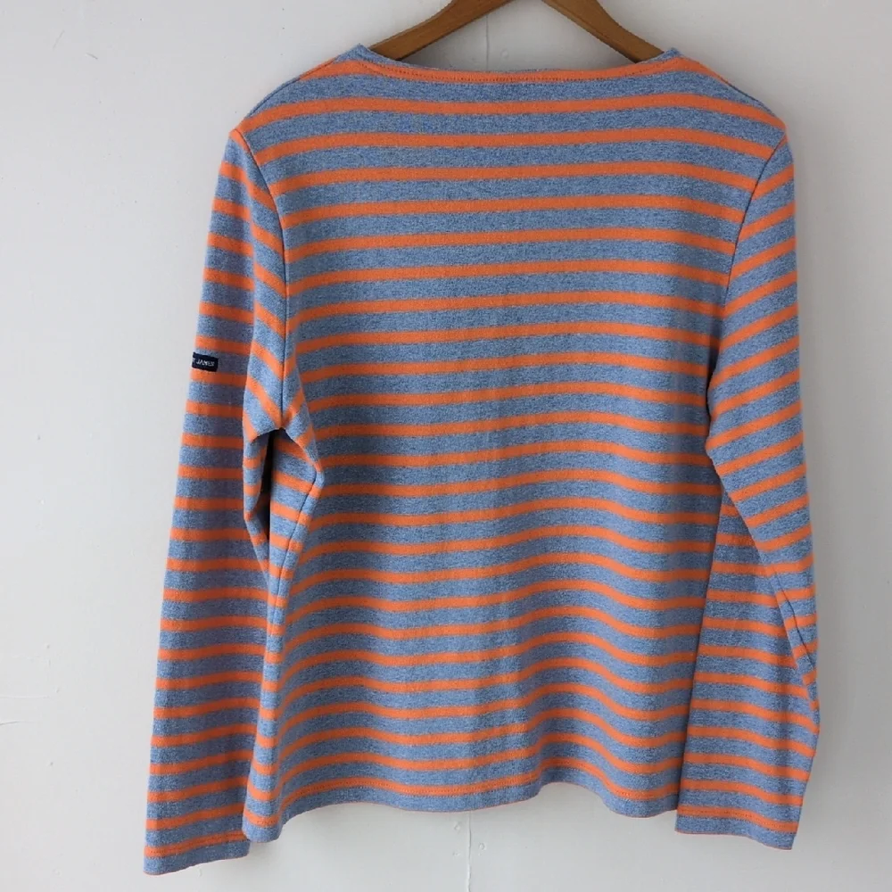 Saint James Atelier Striped Long Sleeve Shirt Light Blue Orange Cotton Size 12 - Picture 8 of 15
